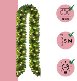 Jurhan ANDREA karácsonyi girland világítással, 5m, zöld