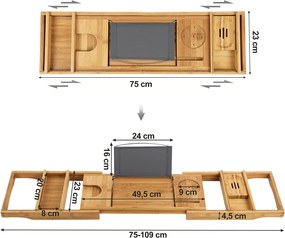 Bambusz fürdokádra helyezhető tálca 75-109 cm
