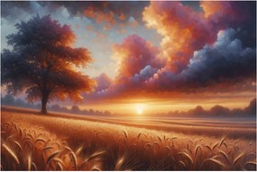 Kép – Naplemente a mezőn (90x60 cm)