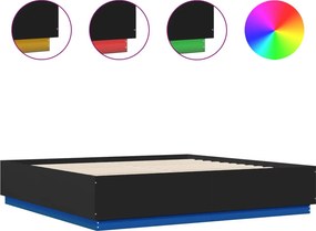 vidaXL fekete szerelt fa ágykeret LED-világítással 200 x 200 cm