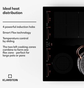 Klarstein Masterzone 60 Hibrid, Indukciós főzőlap, beépített, max. 9600 W, 4 Flex zóna, ThermoBoost technológia, Smart Flex