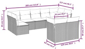 9-részes szürke polyrattan kerti ülőgarnitúra párnákkal