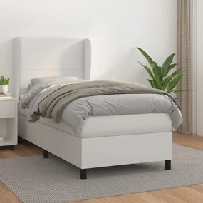 Fehér műbőr rugós ágy matraccal 90x190 cm
