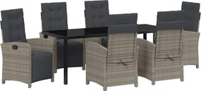 vidaXL Kert étkező szett párnával 7 pcs Szürke polirattan