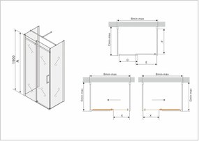 Mexen Omega 3 falas zuhanykabin 100x90cm, 8mm üveg, króm profil-átlátszó üveg, 825-100-090-03-00