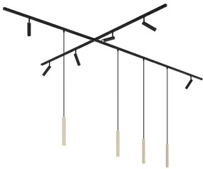 Modern sínrendszer 6 spotlámpával és 4 függőlámpa beépítéssel bézs és fekete színben, 1 fázisú - Slimline Uzzy Keno