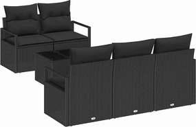 vidaXL Kerti Kanapé Szett párnával tárolóval 6 pcs Fekete polirattan