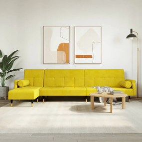 sárga L-alakú bársony kanapéágy 271x140x70 cm