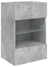2 db betonszürke fali szekrények LED világítással TV-hez 40x30x60,5 cm