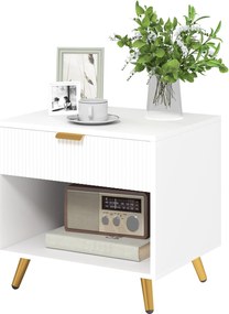 HOMCOM Modern Éjjeliszekrény Grooved Panel Fiókkal és Nyitott Rekesszel Hálószobába vagy Nappaliba 50x40x47 cm Fehér | Aosom