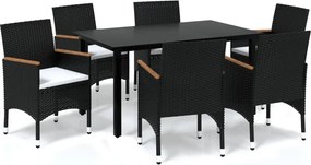 vidaXL 7 részes fekete polyrattan kerti étkezőgarnitúra párnákkal