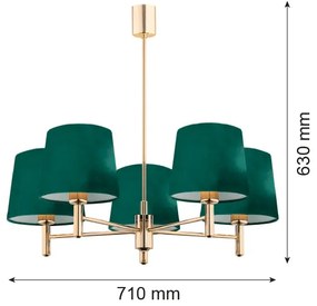 Argon 2145 - Csillár rúdon PONTE 5xE27/15W/230V zöld/sárgaréz