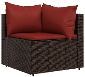Barna polyrattan kerti sarokkanapé párnákkal