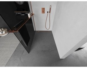 Mexen Kioto +, zuhany paraván polccal és törölközőtartóval 90 x 200 cm, 8mm szürke üveg, rózsa arany profil, 800-090-121-60-40