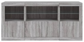 szürke sonoma tálalószekrény LED-világítással 142,5x37x67 cm
