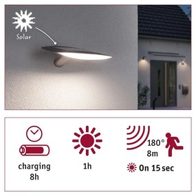 Paulmann 94341 Outdoor solar Kiran kültéri fali lámpa, fehér, 3000K melegfehér, beépített LED, 400 lm, IP44