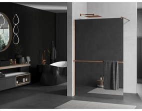 Mexen Kioto+, Walk-In zuhanyparaván polccal és akasztóval 90 x 200 cm, 8 mm-es üveg tükör mintával, réz matt profil, 800-090-121-65-50