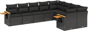 vidaXL 9 részes fekete polyrattan kerti ülőgarnitúra párnákkal