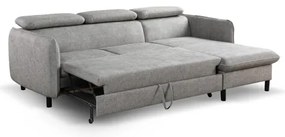 NISA kinyitható L-alakú sarokkanapé tárolóval, szürke, jobb oldali