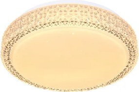 Globo 41749-12 Mennyezeti lámpa fehér váz, akril fehér búra, akril-kristály és sparkle effekt dekorral. Fali kapcsolóról 3 lépésben színhőmérsékletváltós. Ø:260, H:80, tartozék: 1xLED 12W 230V, 980lm, CCT 3.000-4500-6.500