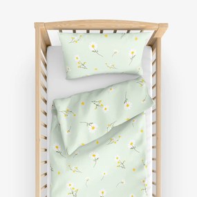 Goldea gyermek pamut ágyneműhuzat kiságyba - kamilla virágok világos zöld alapon 90 x 120 és 40 x 60 cm