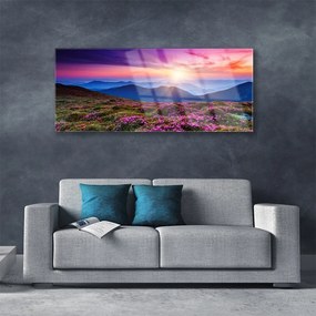Fali üvegkép Sun Mountain Meadow Landscape 125x50 cm