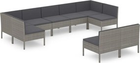vidaXL 9 részes szürke polyrattan kerti ülőgarnitúra párnákkal