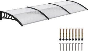 Outsunny Átlátszó Előtető Ajtóra 303 x 96 x 27 cm UV Védelemmel és Esővédő Napernyő Kültéri Használatra Fekete Alumínium | Aosom
