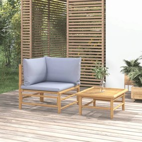 2 részes bambusz kerti ülőgarnitúra világosszürke párnákkal
