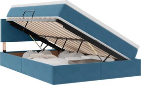 vidaXL Tárolós Ágy matracmal tárolóval Sötét kék 140 x 200 cm Bársony