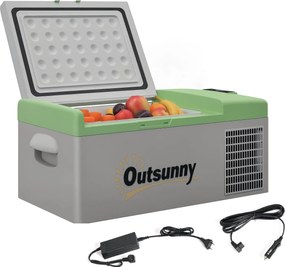 Outsunny Kompresszor Hűtődoboz 16L, Autós Hűtődoboz 12/24V DC és 100-240V AC, -20°C-ig, Hordozható Fagyasztó MAX/ECO Üzemmóddal, Mini Hűtő Campinghez,