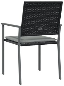 2 db fekete polyrattan kerti szék párnával 56 x 62,5 x 89 cm