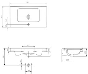 Cersanit K114-017 CREA beépíthető mosdó 44,5x80,5 cm, kerámia, fényes fehér