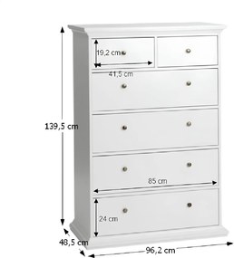 Komód, DTD fóliázott/MDF festett, fehér, PARIS 76718