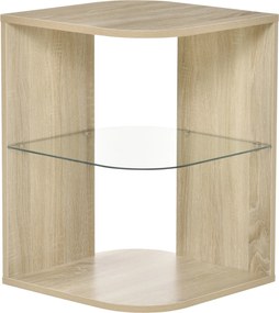 HOMCOM Modern Nappali Oldaltábla 3 Üvegpolccal, Éjjeli Székhely 15,75"x15,75"x22" Természetes Fa | Aosom