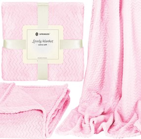 Vastag Takaró Puha Meleg Dombornyomott Rózsaszín 160x200 cm Plüss Ágytakaró Pléd