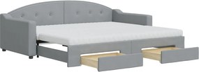 vidaXL világosszürke kihúzható szövet heverő fiókokkal 90 x 200 cm