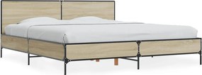 vidaXL sonoma tölgyszínű szerelt fa és fém ágykeret 200 x 200 cm