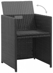 3-részes fekete polyrattan kültéri étkezőszett párnákkal