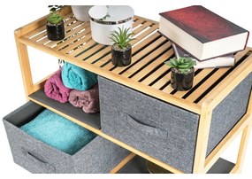 G21 Bambusz polc kosarakkal, 3 polc, szürke, 3 emelet