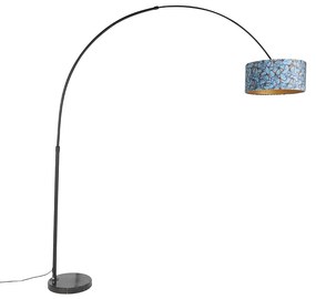 Ív lámpa fekete bársony árnyékolóval pillangó mintával, aranyozott, 50 cm - XXL