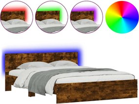 vidaXL füstös tölgy színű ágykeret fejtámlával és LED-del 150x200 cm