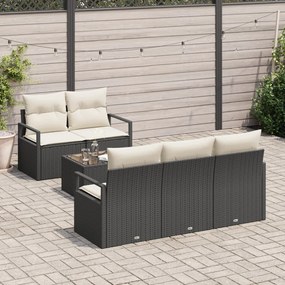 6 részes kerti kanapé szett párnákkal fekete rattan, 2 személyes kerti kanapé párnákkal fekete rattan