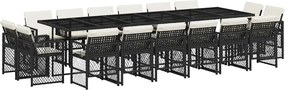 vidaXL 17 részes fekete polyrattan kerti étkezőgarnitúra párnákkal