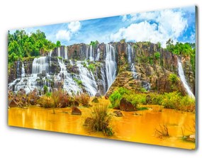 Üvegfotó Waterfall Fák Természet 100x50 cm 2 fogas