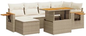 vidaXL 7 részes bézs polyrattan akácfa kerti ülőgarnitúra párnákkal