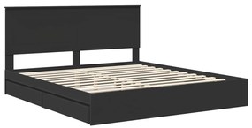 vidaXL Tárolós Ágy fejtámlával fiókkal Fekete 200 x 200 cm Faanyag