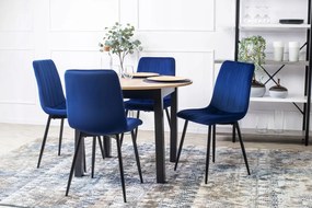 Étkezőgarnitúra 4 db. Sötétkék Bársony Ibis székkel. Bővíthető asztal HARRY 102-142 cm
