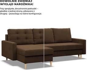 Etna sarokkanapé, 2 ágyneműtartóval, szövet anyag, univerzális oldal, hab töltet, barna