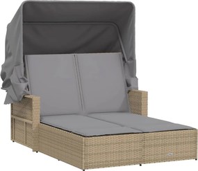 vidaXL vegyes bézs polyrattan dupla napozóágy tetővel és párnával